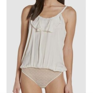 Free People Ruffle Scoop Neck Bodysuit In Ivory Size Women's Small